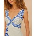 Product FARM RIO BLUE FLORAL CASCADE OFF-WHITE WAVY SLEEVELESS MIDI thumbnail image