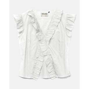 Product AWARE BY VERO MODA VMROXANNE SL V-NECK RUFFLE TOP VMA base image