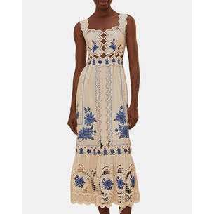 Product FARM RIO CROSS STITCH RICHELIEU SUNFLOWER OFF-WHITE MIDI DR base image