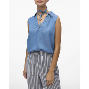 Product VERO MODA VMHARPER SL COLLAR SHORT TENCEL TOP GA base image