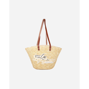 Product LES TROPEZIENNES MIL-TZ-01 ΤΣΑΝΤΑ ΘΑΛΑΣΣΗΣ ΨΑΘΑ ΜΕ ΓΡΑΜΜΑΤΑ BEIGE (Διαστάσεις: 52 x 31 x 17 εκ.) base image