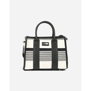 Product LES TROPEZIENNES NAL-TZ-03 ΤΣΑΝΤΑ ΧΕΙΡΟΣ ΥΦΑΣΜΑ ΜΕ ΡΙΓΕΣ WHITE/BLACK base image