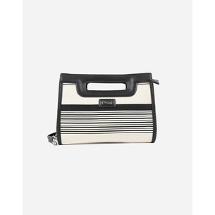 Product LES TROPEZIENNES NAL-TZ-04 ΤΣΑΝΤΑ ΧΕΙΡΟΣ ΥΦΑΣΜΑ ΜΕ ΡΙΓΕΣ WHITE/BLACK base image