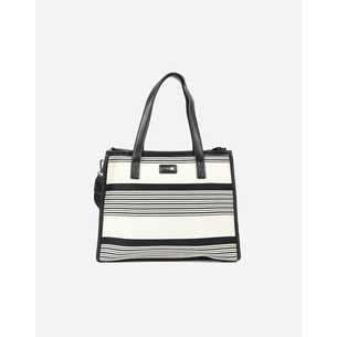 Product LES TROPEZIENNES NAL-TZ-02 ΤΣΑΝΤΑ ΩΜΟΥ ΥΦΑΣΜΑ ΜΕ ΡΙΓΕΣ WHITE/BLACK (Διαστάσεις: 32 x 27 x 14εκ.) base image