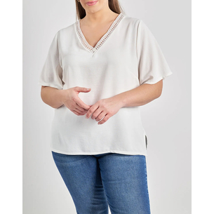 Product PARABITA Μπλούζα washed ανάγλυφο με κροσέ στο V base image