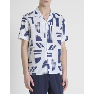 Product ANTONY MORATO MMSS00171FA430643 MIN OF 6 SHIRT HONOLULU REGULAR STRAIGHT FIT IN PRINTED COTTON LINEN BLEND FABRIC WITH LOGOED METAL BADGE ΜΠΛΟΥΖΑ ΑΝΔΡΙΚΟ base image