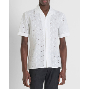 Product ANTONY MORATO MMSS00189FA440059 MIN OF 6 SHIRT HONOLULU RELAXED STRAIGHT FIT IN EMBROIDERED POPELINE COTTON FABRIC WITH LOGOED METAL BADGE ΜΠΛΟΥΖΑ ΑΝΔΡΙΚΟ base image