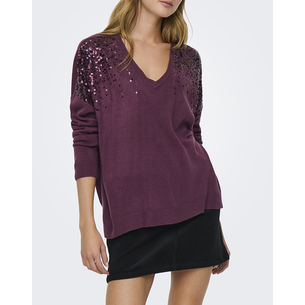 Product ONLY ONLSTARRY LS SEQUIN BOXY V-NECK KNT base image