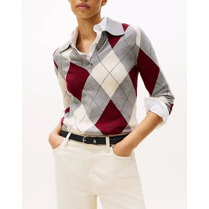 Product TOMMY HILFIGER CO ARGYLE POLO-NK SWEATER base image