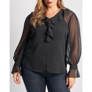 Product PARABITA Μπλούζα chiffon plumetti με βολάν base image