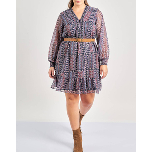 Product PARABITA Μίνι φόρεμα chiffon boho εμπριμέ με λεπτομέρεια παγιέτες base image