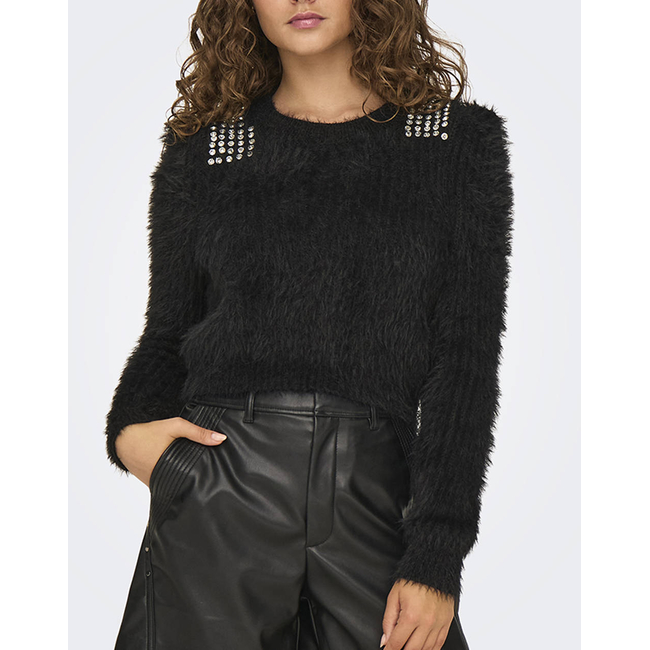 Product ONLY ONLSURI LS BLING CROP O-NECK PRM KNT base image