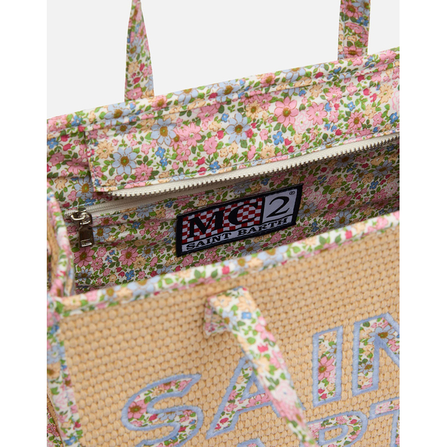 Product MC2 VIVIAN MID STRAW-STRAW HANDBAG WITH PIPING-11 PATCH FLORY 21 (Διαστάσεις: 28 x 23 x 15εκ.) base image