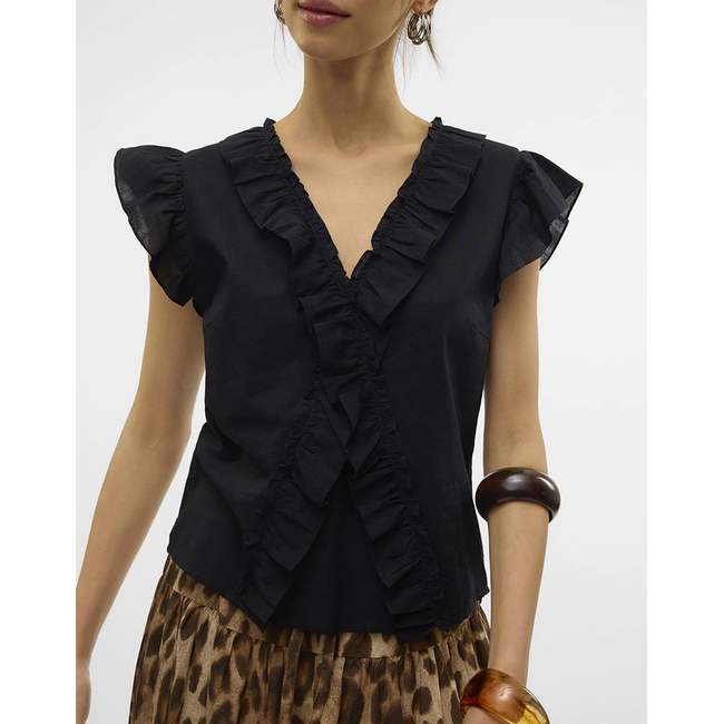Product AWARE BY VERO MODA VMROXANNE SL V-NECK RUFFLE TOP VMA base image