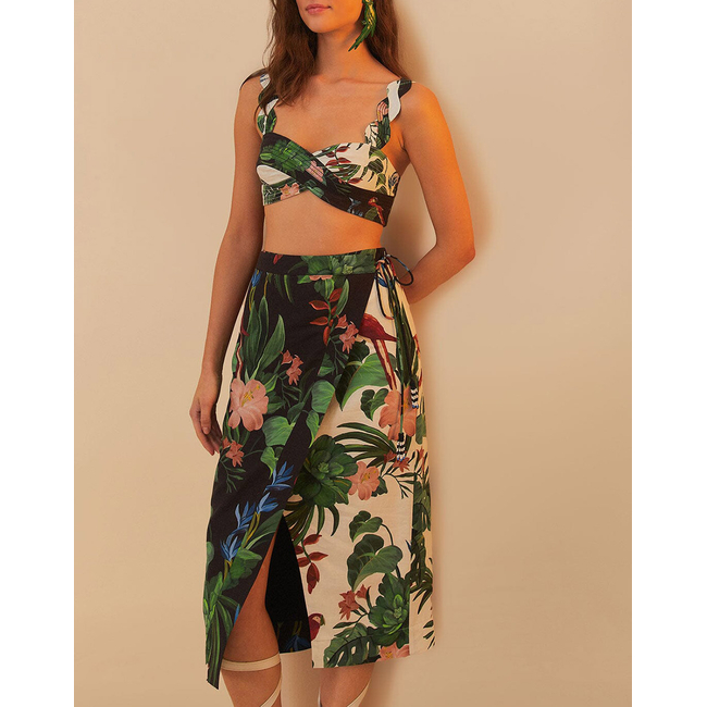 Product FARM RIO MIDNIGHT MACAW FIESTA MIX MIDI SKIRT base image