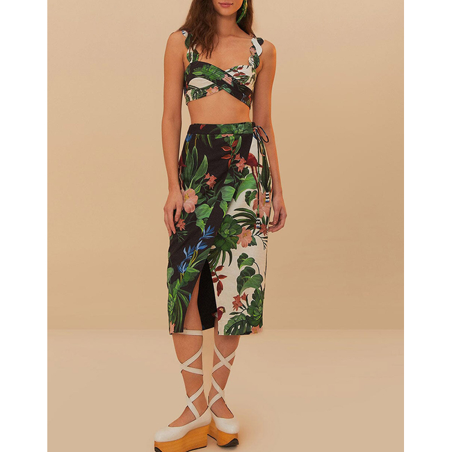 Product FARM RIO MIDNIGHT MACAW FIESTA MIX MIDI SKIRT base image