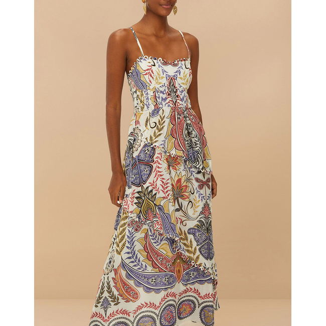 Product FARM RIO BOHO GLAM OFF-WHITE LOOPY CUPS MAXI DRESS base image