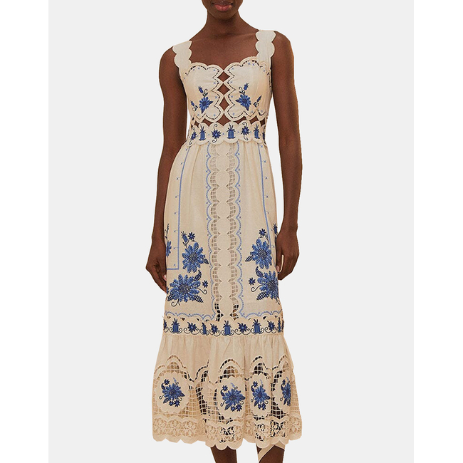 Product FARM RIO CROSS STITCH RICHELIEU SUNFLOWER OFF-WHITE MIDI DR base image