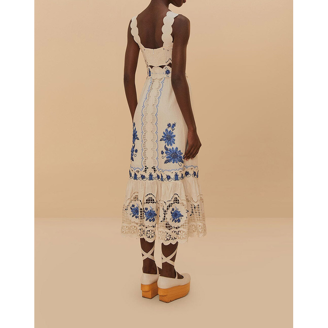 Product FARM RIO CROSS STITCH RICHELIEU SUNFLOWER OFF-WHITE MIDI DR base image
