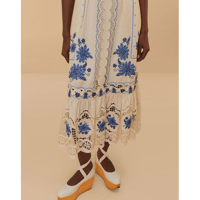Product FARM RIO CROSS STITCH RICHELIEU SUNFLOWER OFF-WHITE MIDI DR base image