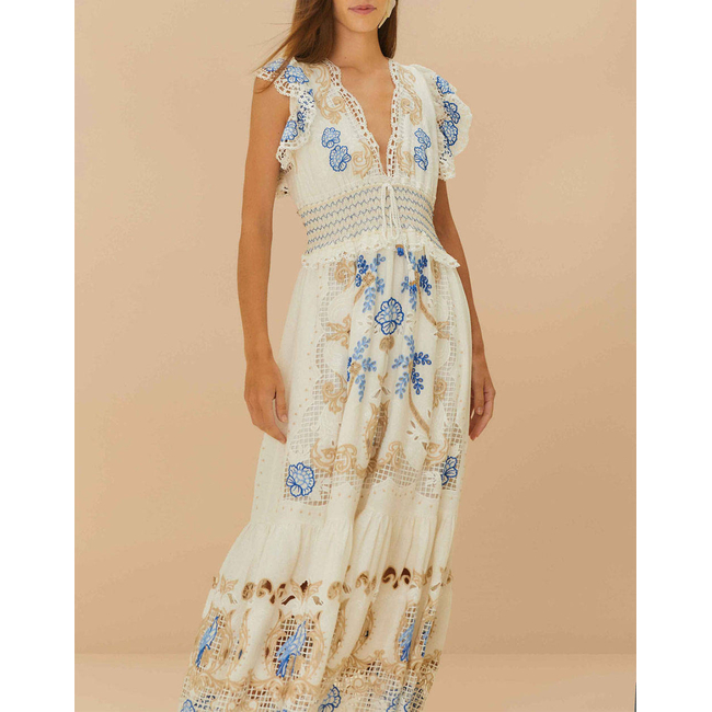Product FARM RIO ROMANTIC RICHELIEU OFF-WHITE MAXI DRESS base image