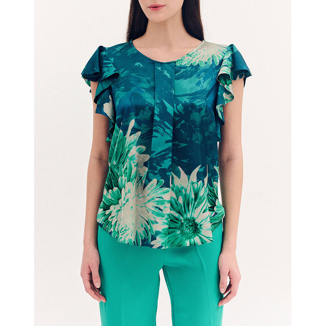 Product FOREL Floral satin SHIRT with ruffles base image