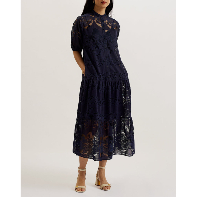 Product TED BAKER XATIVA laced midi Shirt Dress With Puff Sleeve base image