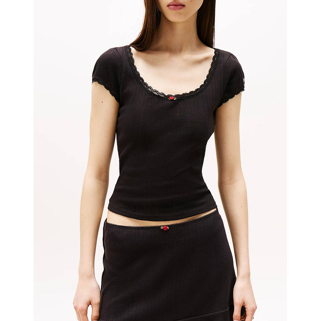 Product TOMMY JEANS TJW SLIM SH POINTELLE SS TEE EXT base image