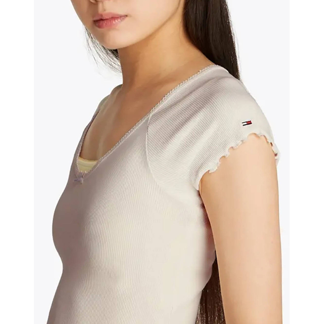 Product TOMMY JEANS TJW SLIM VNECK GMD RIB SS base image