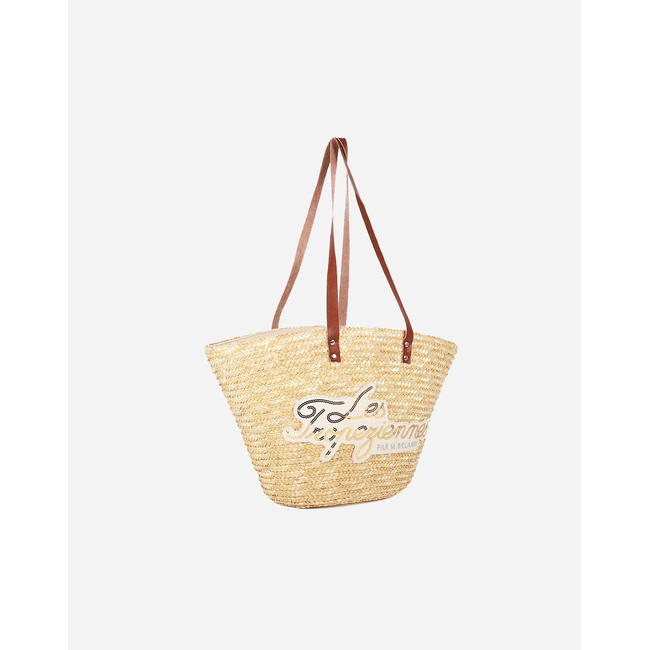 Product LES TROPEZIENNES MIL-TZ-01 ΤΣΑΝΤΑ ΘΑΛΑΣΣΗΣ ΨΑΘΑ ΜΕ ΓΡΑΜΜΑΤΑ BEIGE (Διαστάσεις: 52 x 31 x 17 εκ.) base image