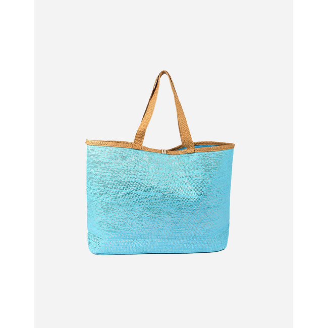 Product LES TROPEZIENNES  PAN-TZ-01 ΤΣΑΝΤΑ ΘΑΛΑΣΣΗΣ ΥΦΑΣΜΑ ΜΕ ΓΡΑΜΜΑΤΑ TURQUOISE (Διαστάσεις: 50 x 36 x 15εκ.) base image