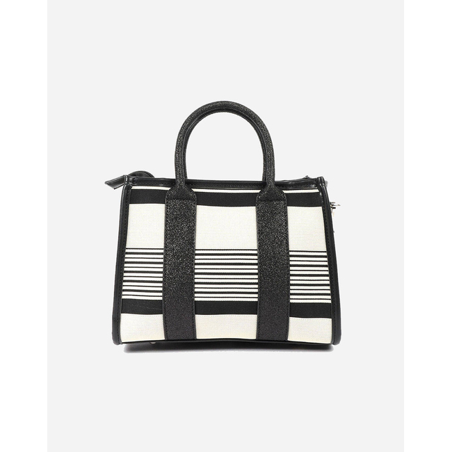 Product LES TROPEZIENNES NAL-TZ-03 ΤΣΑΝΤΑ ΧΕΙΡΟΣ ΥΦΑΣΜΑ ΜΕ ΡΙΓΕΣ WHITE/BLACK base image