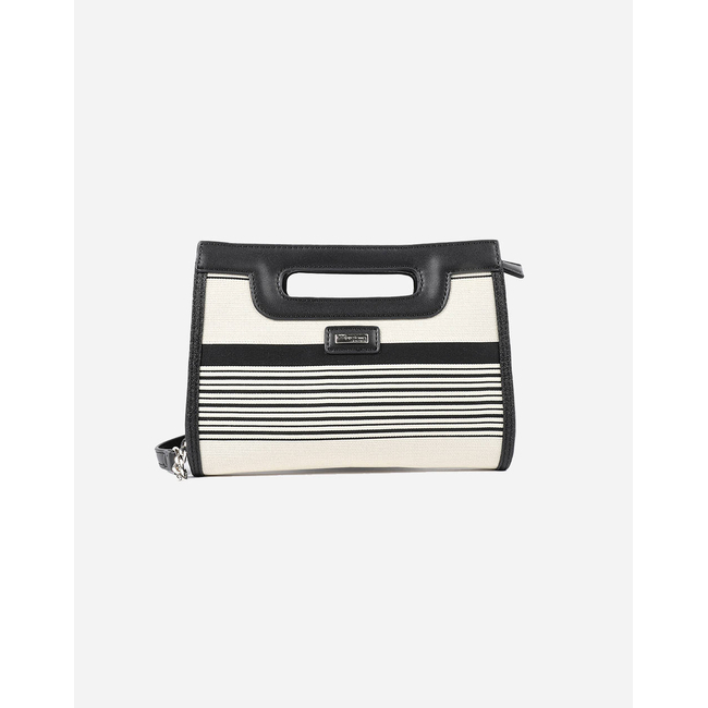 Product LES TROPEZIENNES NAL-TZ-04 ΤΣΑΝΤΑ ΧΕΙΡΟΣ ΥΦΑΣΜΑ ΜΕ ΡΙΓΕΣ WHITE/BLACK base image