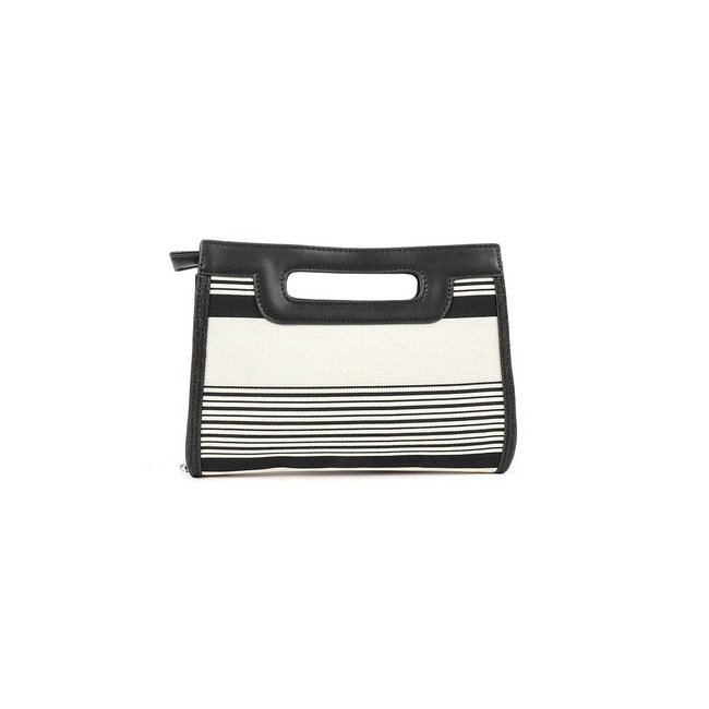 Product LES TROPEZIENNES NAL-TZ-04 ΤΣΑΝΤΑ ΧΕΙΡΟΣ ΥΦΑΣΜΑ ΜΕ ΡΙΓΕΣ WHITE/BLACK base image