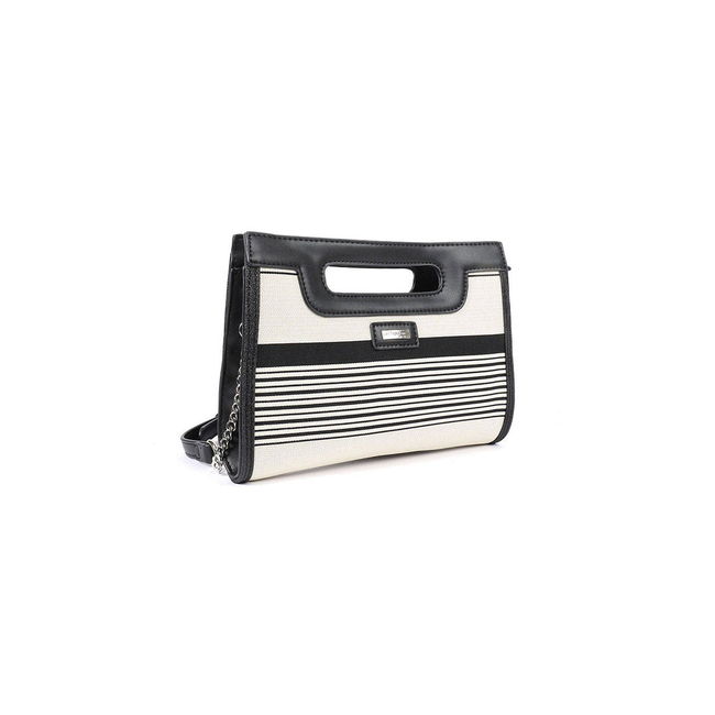Product LES TROPEZIENNES NAL-TZ-04 ΤΣΑΝΤΑ ΧΕΙΡΟΣ ΥΦΑΣΜΑ ΜΕ ΡΙΓΕΣ WHITE/BLACK base image