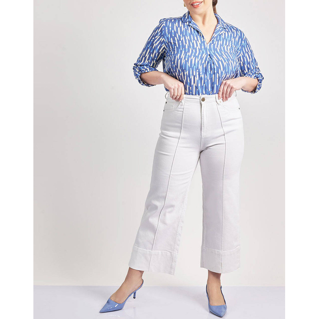 Product PARABITA White denim cropped pants with seams base image