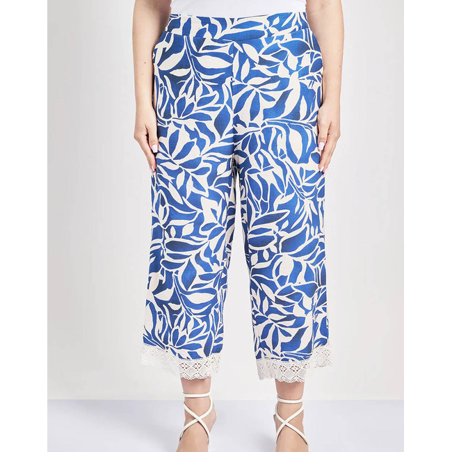 Product PARABITA Παντελόνα εμπριμέ φλοράλ cropped σε όψη λινό base image