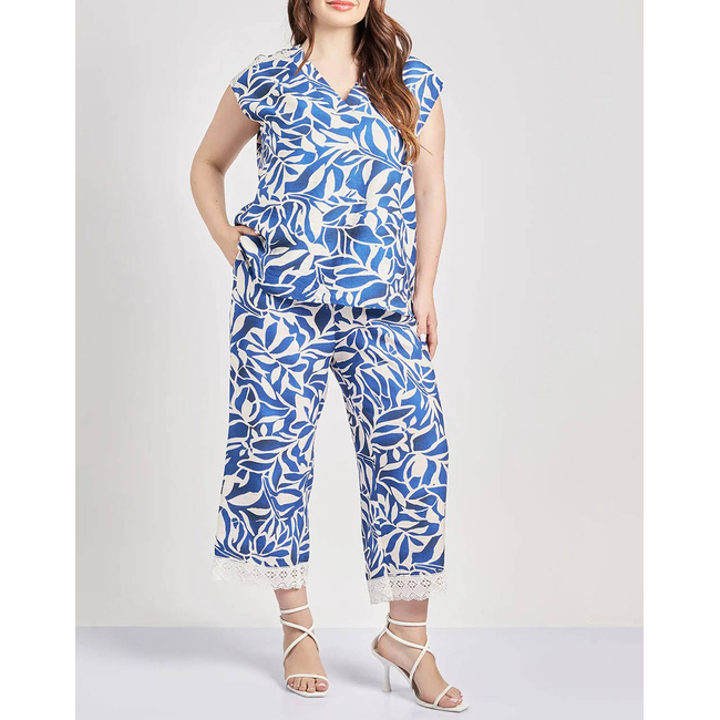 Product PARABITA Παντελόνα εμπριμέ φλοράλ cropped σε όψη λινό base image