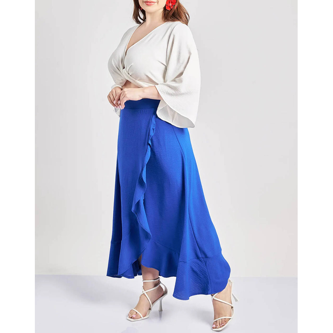 Product PARABITA Μάξι κρουαζέ φούστα με βολάν washed ανάγλυφο base image