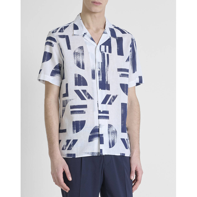 Product ANTONY MORATO MMSS00171FA430643 MIN OF 6 SHIRT HONOLULU REGULAR STRAIGHT FIT IN PRINTED COTTON LINEN BLEND FABRIC WITH LOGOED METAL BADGE ΜΠΛΟΥΖΑ ΑΝΔΡΙΚΟ base image