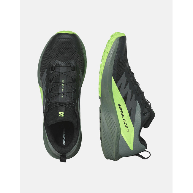 Product SALOMON TRAIL RUNNING - SENSE SENSE RIDE 5 BLACK / LAUREL WREATH / GREEN GECKO MEN'S SHOES base image