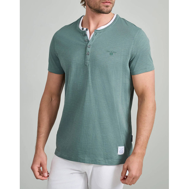 Product NAVY&GREEN V-NECK T-SHIRT WITH BUTTONS base image