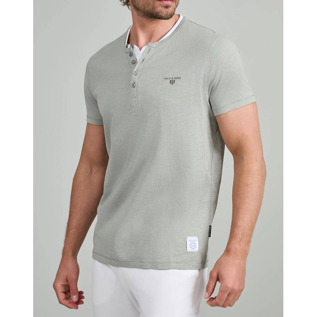 Product NAVY&GREEN V-NECK T-SHIRT WITH BUTTONS base image