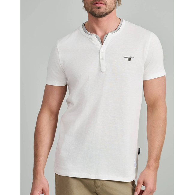 Product NAVY&GREEN V-NECK T-SHIRT WITH BUTTONS base image