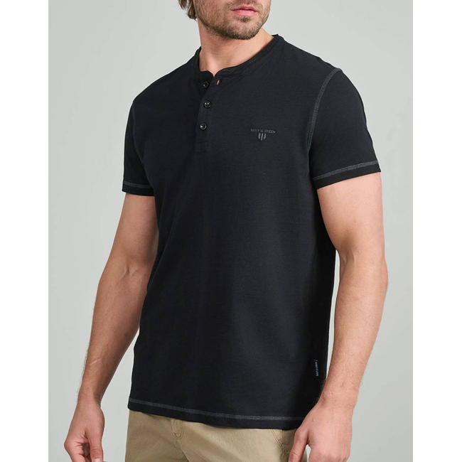 Product NAVY&GREEN V-NECK T-SHIRT WITH BUTTONS base image