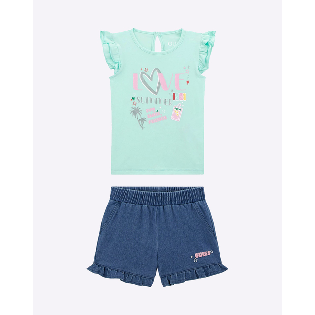 Product GUESS SET SST-SHIRT+STRDEN - MID ORGANIC CO STR JERSEY 160 SET CHILDREN GIRL base image