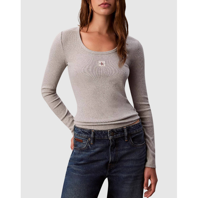 Product CALVIN KLEIN JEANS LS WOVEN LABEL 2X2 RIB SCOOP NEC base image