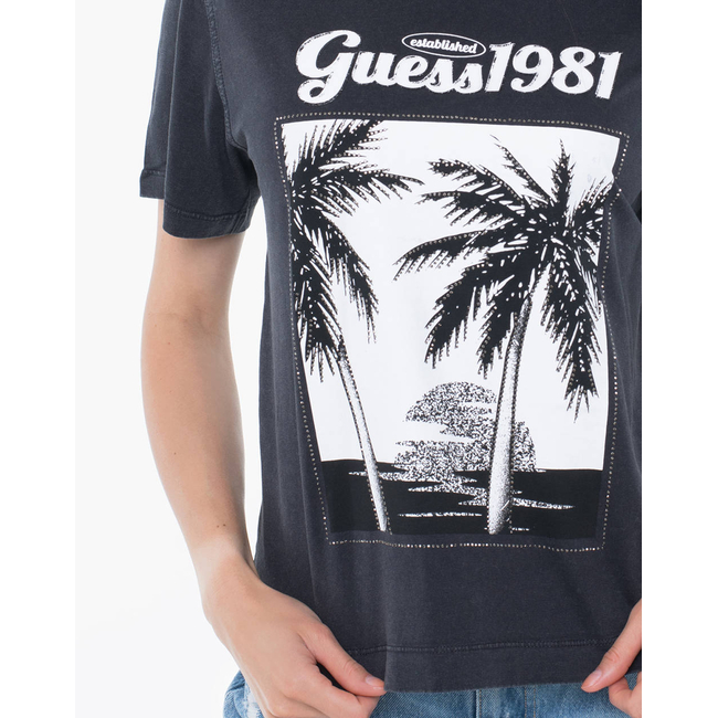 Product GUESS SS PALM PRINT WASHED TEE WOMEN'S T-SHIRT base image