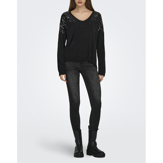 Product ONLY ONLSTARRY LS SEQUIN BOXY V-NECK KNT base image