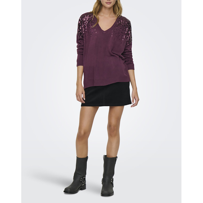 Product ONLY ONLSTARRY LS SEQUIN BOXY V-NECK KNT base image